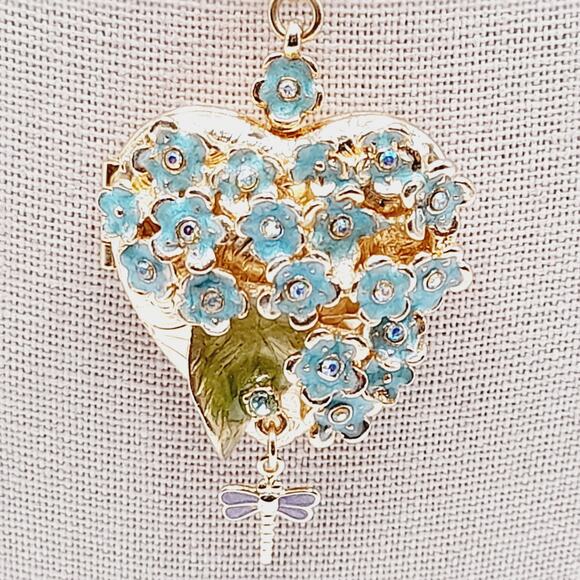 Kirk’s Folly Long Necklace 28" Removable Heart Locket Pendant Dragonfly - Picture 2 of 12